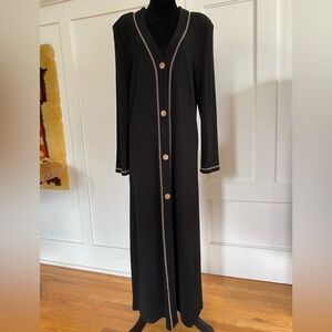 90s Vintage Black Long Cardigan with Gold Trim Stitching.